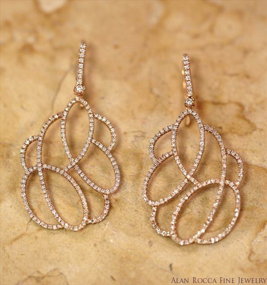 Dangling Rose Gold French Wire Earrings with Prong Set Round Diamonds