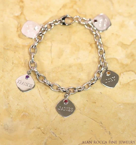 Bracelet with Hand Engraved Charms and Birthstone Accents