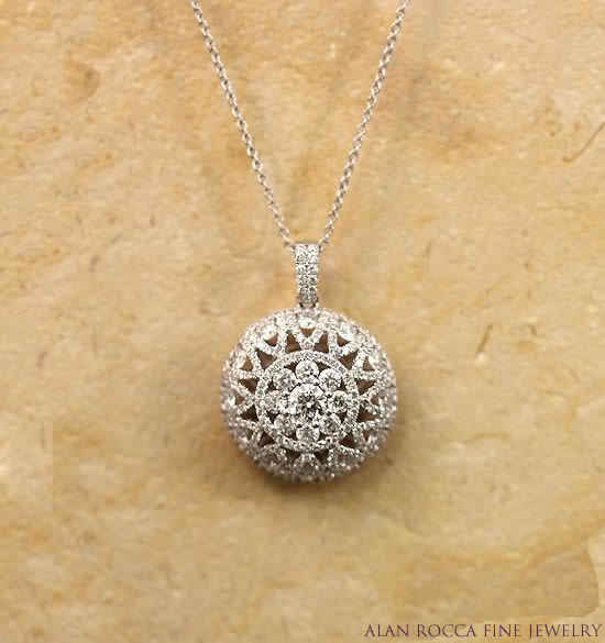 Domed Cut-Out Pendant Prong Set with Round Diamonds