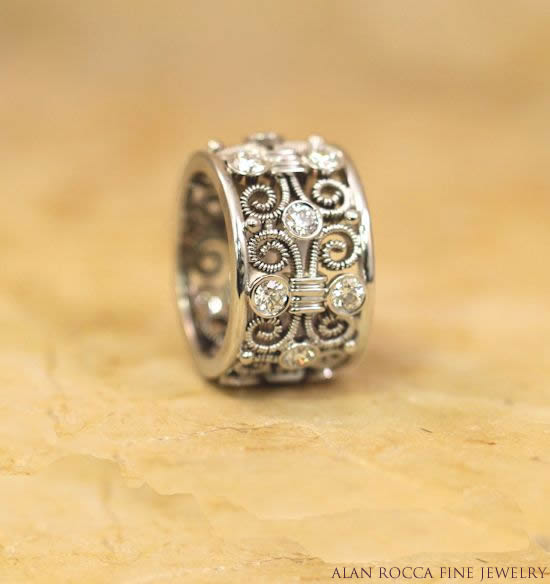 Hand-Crafted Twisted Wire Ring with Bezel Set Diamonds