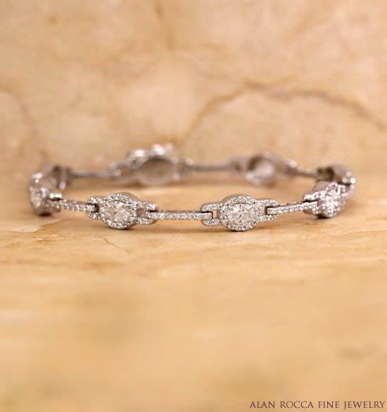 Oval Diamond Link Bracelet with Bead Set Bars