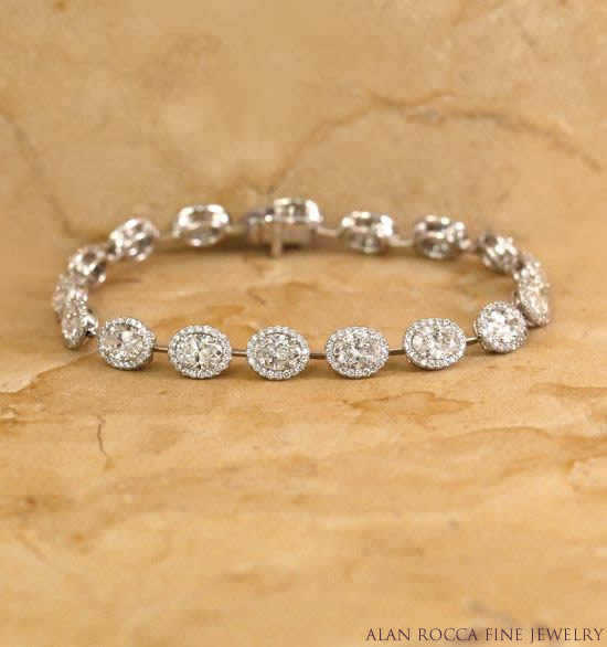Oval Diamond Eternity Bracelet with Prong Set Diamond Halos