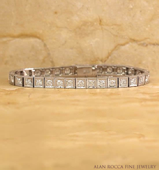 Antique Inspired Tennis Bracelet with Bead Set Round Diamonds